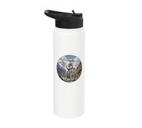 Chèvre blanche de montagne escalade sur un vélo de course Stainless Steel Insulated Water Bottle