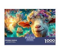 Chèvre couronnée de Fleurs par Glowing Waters Puzzle De 1000 Pièces Monceaux de rêve Parfait pour Les Soirées De Jeux, Adultes Et Enfants 38x26cm/1000pcs