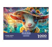 Chèvre dans Un Chapeau, enveloppée par Une mer ensoleillée Puzzle De 1000 Pièces Sheep Qualité Premium, Excellent Jeu pour Adultes Et Enfants 70x50cm/1000pcs