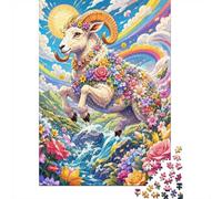 Chèvre Fleur Arc-en-Ciel 1000 Pièces Mini Puzzle pour Adultes Décoration | 70x50cm Carton Débutants Détente Intellectuelle Découpe Précise Cadeau Ami Bureau Déco