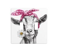 Chèvre portant un bandeau rose double gang à bascule, plaque murale, décoration d'interrupteur, taille standard - 11,4 x 11,4 cm