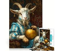 Chèvre Royale avec Ballon de Football doré Puzzle de 1000 pièces pour Adultes Détente et Stimulation cérébrale Pièce de Collection aux Bords précis (50x75cm)