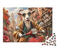 Chèvre Scooter Fleurs 1000pcs Mini Puzzle pour Famille Cadeau | 52x38cm Carton Décor Salon Structure Durable Cadeau D'anniversaire Soulagement Du Stress
