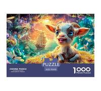 Chèvre Souriant sur Le Foin avec des libellules et du Navire Puzzle De 1000 Pièces Monceaux de rêve Parfait pour Hommes, Femmes, Personnes Âgées Et Seniors 70x50cm/1000pcs