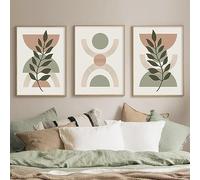 CHEVVY Boho Orange Feuille Verte Demi-Cercle Toile tableau Peinture Minimaliste Murale Art Abstrait Botanique Affiche Tableaux Salon Decoration À La Maison 50x70 cmx3 Sans Cadre