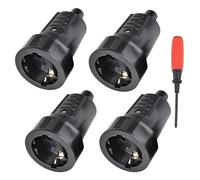 CHEVVY Fiches Schuko, 4 x Fiche electrique femelle noire, 250V, 16A, IP44 Prise Fiche Femelle Noir en Caoutchouc Prises de Courant Étanches 3.7KW