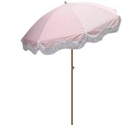 CHEVVY Parasol Rayé Rose et Blanc Φ1.8m de Jardin/Plage/Terrasse - Inclinable/Pliable/Réglable en Hauteur avec Houppe, Portable Sans Pied