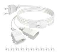 CHEVVY Rallonge de câble d'alimentation 150 cm, rallonge Euro 2 en 1 avec interrupteur indépendant, rallonge de 1 à 2 euros 0,75 mm² max. 2,5 A/250 V pour TV, PC, ordinateur, moniteur, projecteur