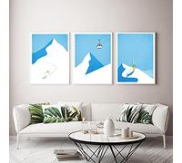 CHEVVY Voyage Ski Snowboard Toile tableau Peinture Vintage Affiches Pintes Minimal Montagne Murale Art Tableaux intérieur Salon Decoration à la Maison 40x60 cm x 3 sans Cadre