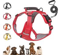 Chewie Cozy Harness, Chewie no Pull Dog Harness with Leash Set, Adjustable Reflective Comfort Pet Vest for Small, Medium and Large Dogs (Red,Medium)