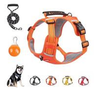 Chewie Cozy Harness, Reflective Adjustable Comfortable Pet Chest, Y-Shaped Design Choke Free, with a Sturdy Metal D-Ring, LED Light, Leash Set, for Medium Or Small Dogs (XL,Orange)