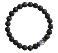 Chewtoyo Bracelet de force d'amour avec perles en pierre de lune volcanique naturelle avec carte « Love You to the Moon & Back » - Cordon extensible - Cadeau de Saint-Valentin pour homme, fête des