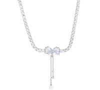 Chewtoyo Collier papillon en argent sterling, design avec fausse perle et strass, rallonge à pompon de 4 cm, idéal au quotidien et pour les occasions spéciales, idée cadeau