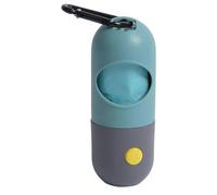 Chewtoyo Distributeur de sacs à déjections canines à LED bleue en forme de capsule avec clip pour laisse, comprend des sacs conscients naturels et des piles LR44, pour promenades nocturnes