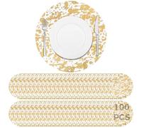Chewtoyo Golden Bowl Lot de 100 napperons métalliques ronds fins en maille de 33 cm pour salle à manger, napperons jetables en aluminium, pour table d'anniversaire pressée