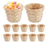 Chewtoyo Lot de 12 petits paniers en osier, mini boîtes de rangement en bois pour l'organisation du bureau, bacs ronds tendance, 8,9 x 8,9 x 7,6 cm