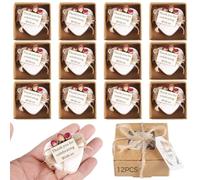 Chewtoyo Lot de 12 savons en forme de cœur, parfumés à la main pour mariages, fêtes prénuptiales et goûters, avec étiquette de remerciement et rose séchée, emballés dans une boîte en papier kraft