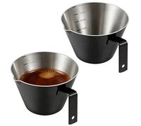 Chewtoyo Lot de 2 tasses à espresso, tasse doseuse en acier inoxydable 304 avec bec en V, 100 ml/3,4 oz, pichet à lait avec échelle interne, noir