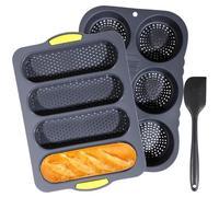 Chewtoyo Lot de 3 moules à pain en silicone avec racloir, 6 moules à hamburger et moule pour pains, sandwichs et plus encore, plateau anti-adhésif