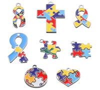 Chewtoyo Lot de 8 pendentifs en forme de pièce de puzzle pour bijoux, breloques colorées irrégulières en alliage pour colliers, sacs et porte-clés, sensibilisation à l'autisme avec trous de suspension