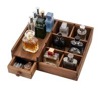 Chewtoyo Organiseur de Cologne, support de parfum en bois massif à 6 compartiments avec tiroir caché, plateau d'affichage de bureau réglable, organiseur vintage en bois pour comptoir de salle de bain