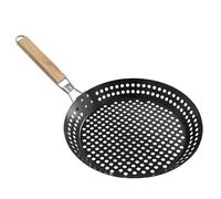 Chewtoyo Poêle à frire en fer de 12 po / 30,5 cm, surface antiadhésive, poignée en bois pliante, poêle grill perforée pour camping extérieur, barbecue, sauteuse légère et portable
