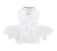 Chewtoyo Robe de mariée pour chiens de petite race, tenue pour animaux de compagnie ornés de perles, design léger en maille, pour petits chiens, convient pour les événements et les mariages