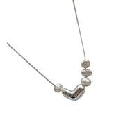 Chewtoyo S925-Silber-Halskette mit Süßwasserperlen und Herzanhänger, unregelmäßiges Perlen-Design, verstellbare 17-Zoll-Kette, Schmuck für den Alltag und zum Verschenken