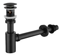 Chewtoyo Siphon en P en acier inoxydable 304, noir mat, avec trop-plein, bouchon de vidange pour évier, hauteur réglable, style bouteille ronde contemporaine pour lavabo de salle de bain