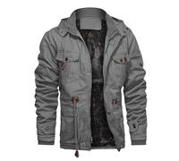 CHEXPEL Vestes d'hiver épaisses pour hommes avec capuche doublure en polaire en coton vestes militaires vestes de travail avec poches cargo, gris clair, taille 3XL, gris