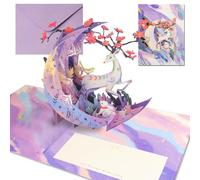 Cheynn Carte pop-up 3D - Motif lune, cerf et lapin - Carte d'anniversaire pour femme - Carte cadeau pop-up exquise avec enveloppe pour mère, petite amie, partenaire, fille, fête des mères