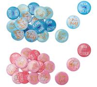 Cheynn Lot de 30 badges révélateurs de sexe - Décoration de fête de genre - 3 styles d'équipe garçon et fille - Badge rond Pinback - Pour fête prénatale, fête d'anniversaire, jeu d'équipe