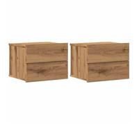 CHEZ JILI* Lot de 2 Tables de chevet murales - RUIGOU - Petite table de chambre, chêne artisanal 40x32x30 cm Août729004