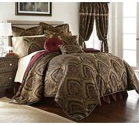 Chezmoi Collection 7 pièces Jacquard Médaillon Vert Bordeaux Paisley Doudou Parure de lit, Polyester & Polyester mélangé, Green, Gold, Maroon, King