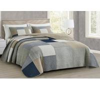 Chezmoi Collection Addy Parure de Couette 3 pièces en Patchwork à Carreaux, Bleu Marine, Blanc, Gris, Taupe, légère, en Coton pré-lavé, Toute Saison, lit King Size surdimensionné