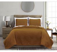 Chezmoi Collection Austin Ensemble de Dessus-de-lit de 3 pièces Dont Couvre-lit surdimensionné (Grand lit-Queen, Marron (Spice))