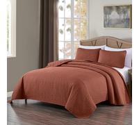 Chezmoi Collection Austin Queen Ensemble de Dessus-de-lit de 3 pièces, avec Couvre-lit matelassé Pinsonic surdimensionné, Grand lit (Queen), Coloris Terracotta