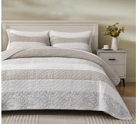 Chezmoi Collection Robyn Parure de lit 2 pièces avec Courtepointe rayée en Patchwork Floral Hibiscus Neutre Gris Taupe Blanc - Couvre-lit réversible léger pour lit Simple