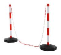 CHFUNE Lot de 6 poteaux de barrière et 5 chaînes en plastique de 2 m de poteaux de blocage avec pied de verrouillage pour le contrôle de la circulation ou l'avertissement à l'allée, au garage, au