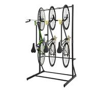 CHFUNE Râtelier à vélo autoportant pour 5 vélos, robuste, 150 kg, vertical, avec 5 crochets à vélo, pour l'intérieur et l'extérieur, avec roulettes de blocage