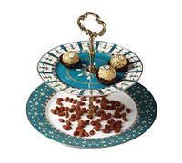 CHFYIJYHM 2-Tier Ceramic Cake Stand Tea Party Serving Platter Tiered Cupcake Stand Bar Party Décor