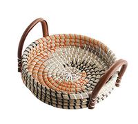 CHFYIJYHM Serving Tray Country Style Breakfast Basket Leather Handle Food Trays Round Bread Basket(Orange,21 * 4.5cm)
