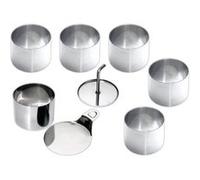 CHG 245-06-60 ENSEMBLE DE 6 EMPORTE-PIÈCE À DESSERT DE 7,5 CM DE DIAMÈTRE ET 5,5 CM DE HAUT + 1 POUSSOIR ET 1 SOULÈVE EMPORTE-PI G