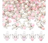CHGCRAFT 100 pièce de 5 styles de Breloques en Forme D'Aile D'Ange Rose Pendentif en Perles en Alliage Acrylique avec Apprêts en Fer Décorations Rondes en Argent Antique Platine pour la Fabrication