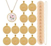 CHGCRAFT 12 ensemble de Plateaux à Pendentifs pour Broderie Kit de Pendentifs en Alliage Plateaux à Pendentifs Ronds Cadre Vierge avec Chaîne pour la Fabrication de Bijoux et de Projets D'Artisanat