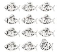 CHGCRAFT 12 pcs Jésus Poisson Broche Alliage Broches Ensemble Broche Manteau Chemise Costume Col Accessoires Broche Broche pour Unisexe Argent Antique 29.5 x 14mm