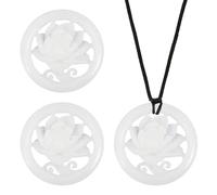 CHGCRAFT 3 pendentif en Jade Sculpté en Jade Blanc Naturel Creux Grand Pendentif Plat Rond avec des Charmes de Fleurs 53x6.5mm