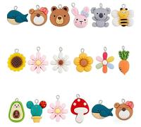 CHGCRAFT 32 Pcs 16 Style Mignon Résines Charm Dessin Animé Charm Coloré Charms Animal Résine Pendentif Fruits Résine Charms pour Collier Bracelet Boucle D'Oreille Artisanat, 22x2x1.5mm