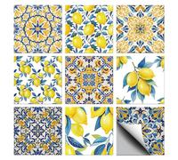 CHGCRAFT 36 pièces, 9 styles, autocollants pour carreaux avec motif citron, motifs géométriques, imperméables et auto-adhésifs pour la cuisine, la salle de bain et la décoration murale, 4 × 4 pouces