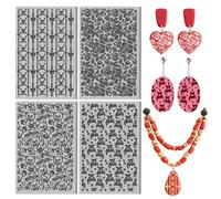 CHGCRAFT 4 feuille de Texture pour Pâte Polymère Motif Nœud et Roses Idéale pour la Saint Valentin. Tapis de Texture en Caoutchouc la Création Autres Bijoux en Pâte Polymère 5.5 × 5.5 pouces
